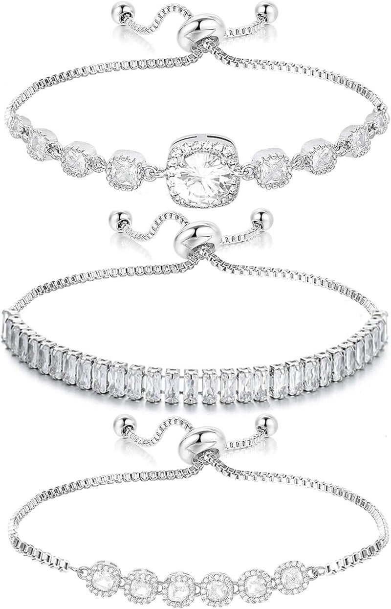 Wovanoo Tennis Bracelet for Women Cubic Zirconia Bracelets Adjustable Slider Bracelets - Image 1